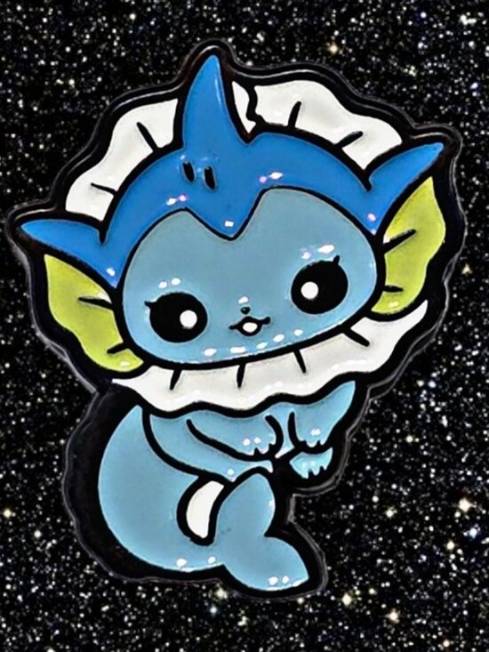 Pokemon Jewelry - Adorable Chibi Vaporeon Pokémon Enamel Pin – Kawaii Water-Type Collectible!